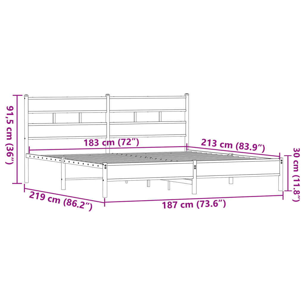 Bedframe zonder matras metaal bruin eikenkleur 183x213 cm