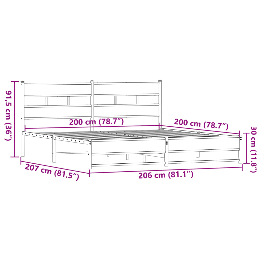 Bedframe zonder matras metaal bruin eikenkleurig 200x200 cm