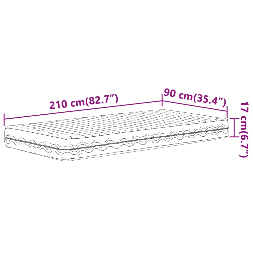 Schuimmatras hardheid H2 H3 90x210 cm wit