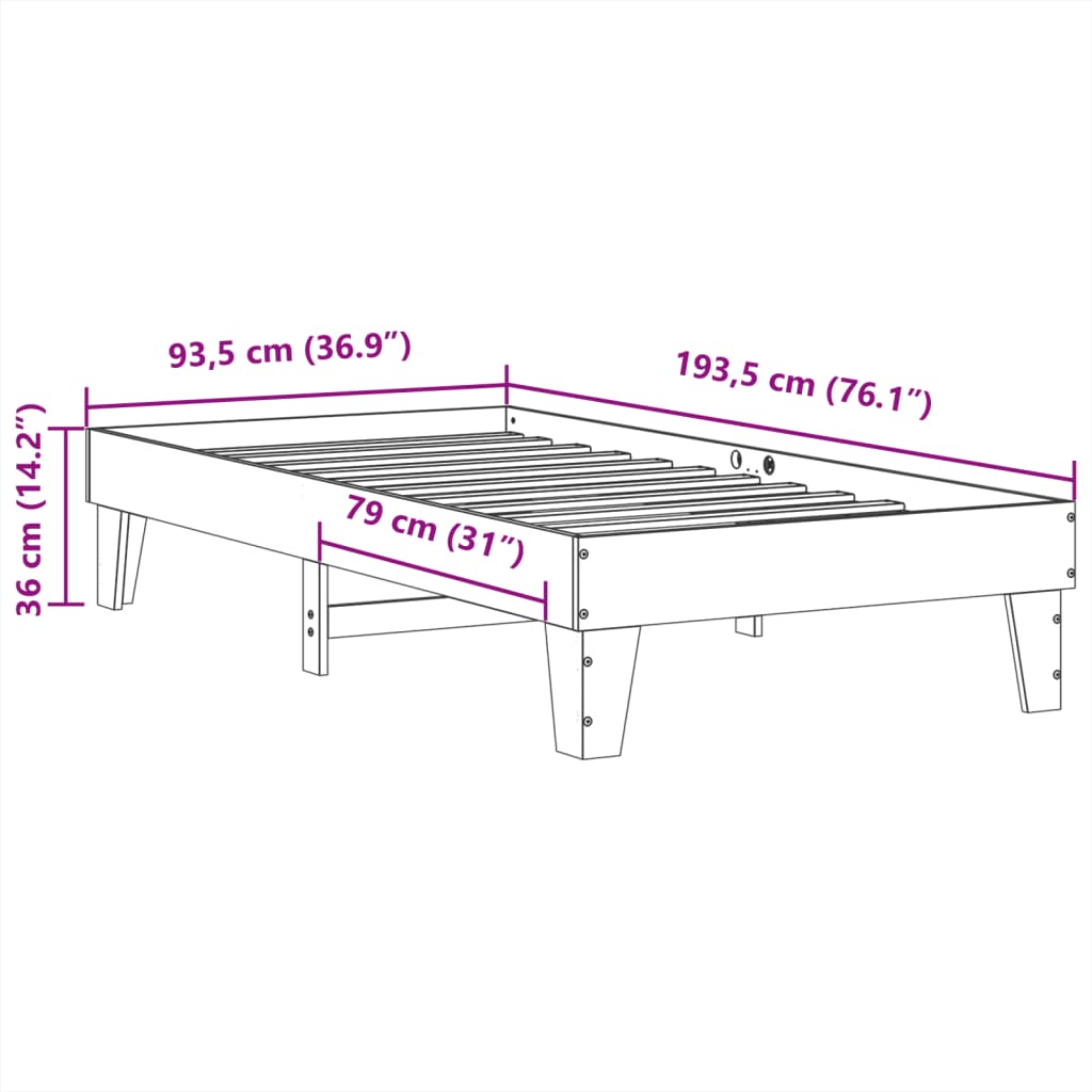 Bedframe zonder matras massief grenenhout 90x190 cm