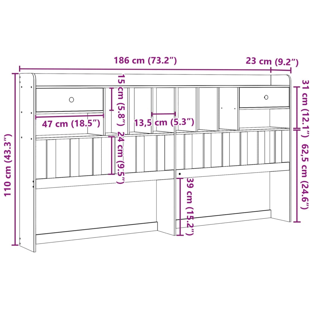 Hoofdbord met opbergruimte 180 cm massief grenenhout