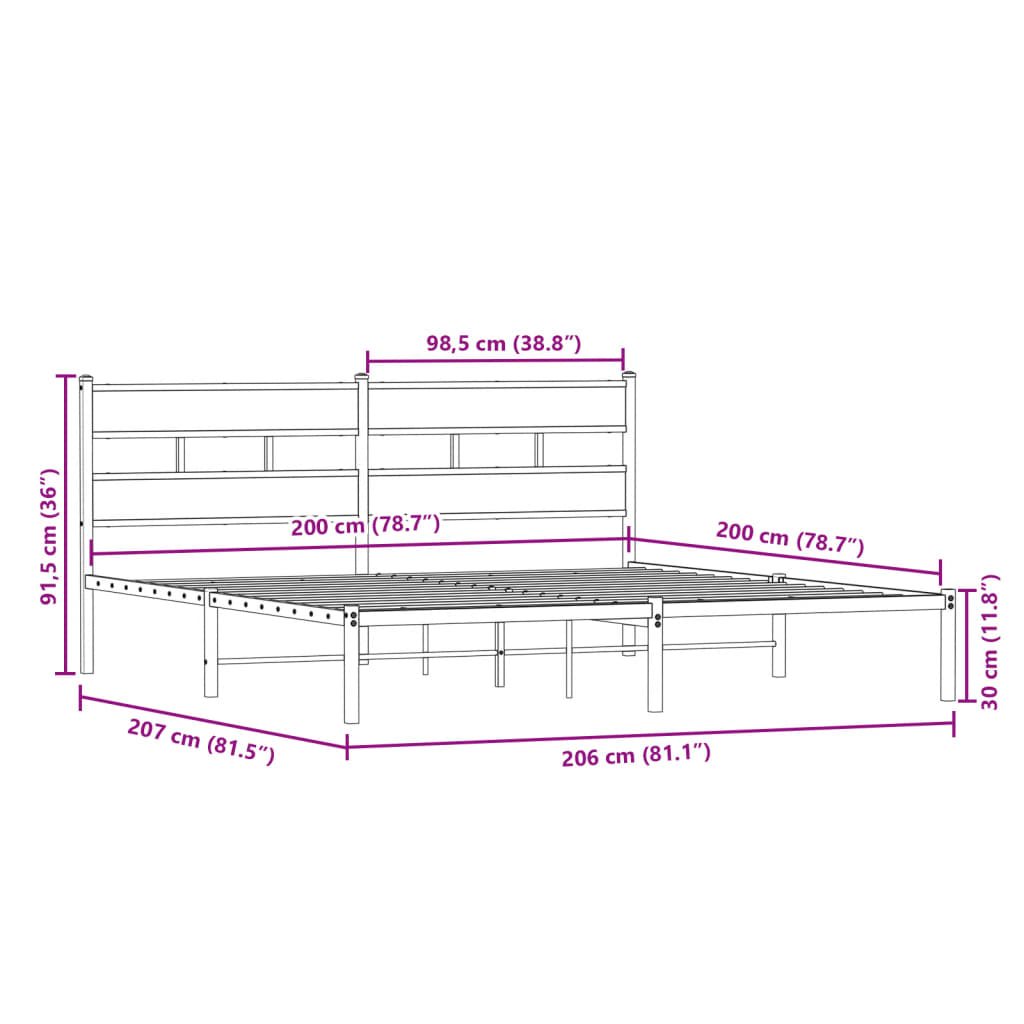 Bedframe zonder matras metaal gerookt eikenkleurig 200x200 cm