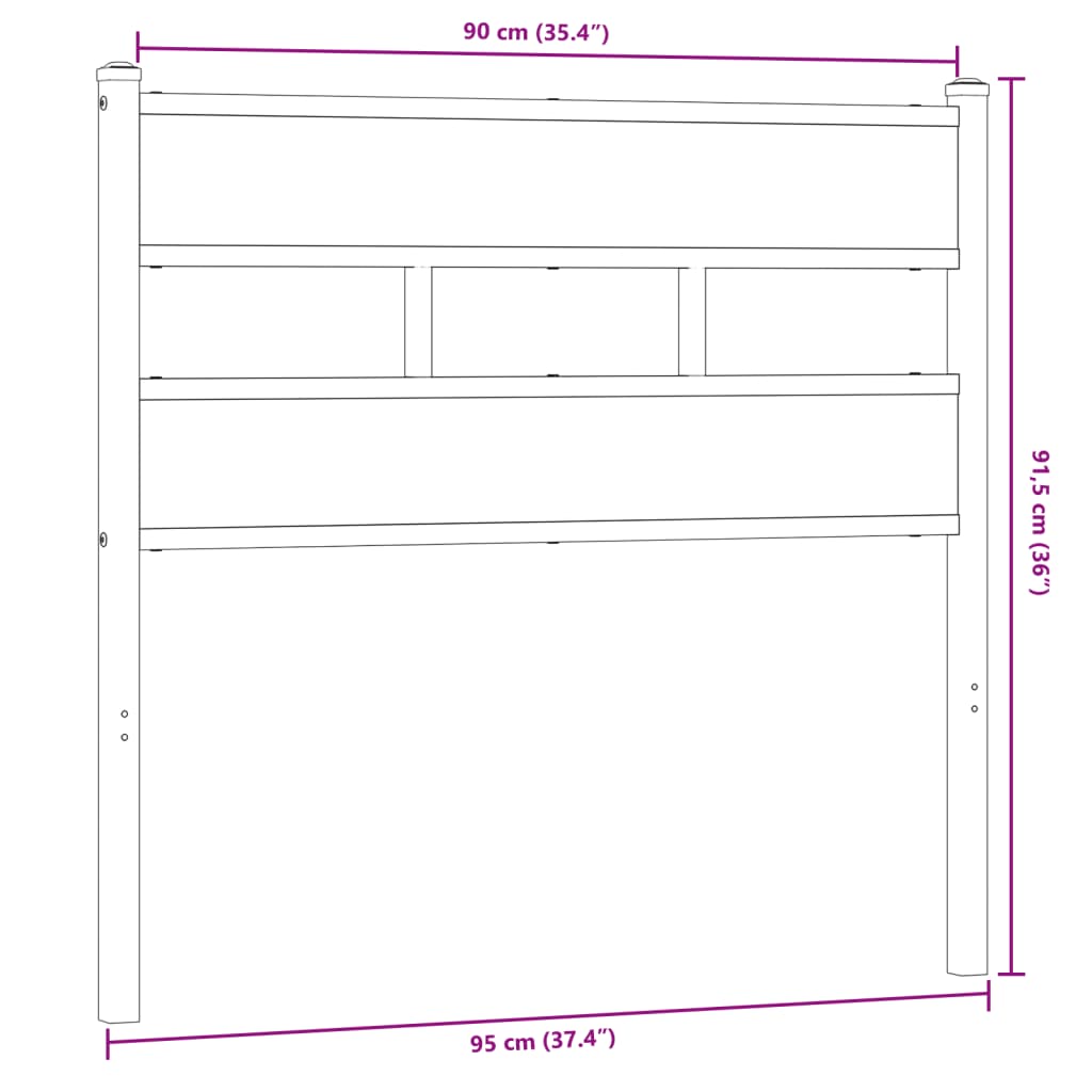 Hoofdbord 90 cm ijzer en bewerkt hout gerookt eikenkleurig