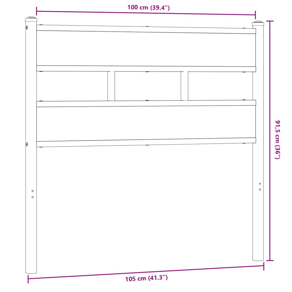 Hoofdbord 100 cm ijzer en bewerkt hout gerookt eikenkleurig