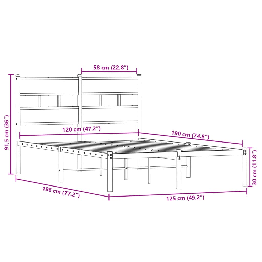 Bedframe zonder matras metaal sonoma eikenkleurig 120x190 cm