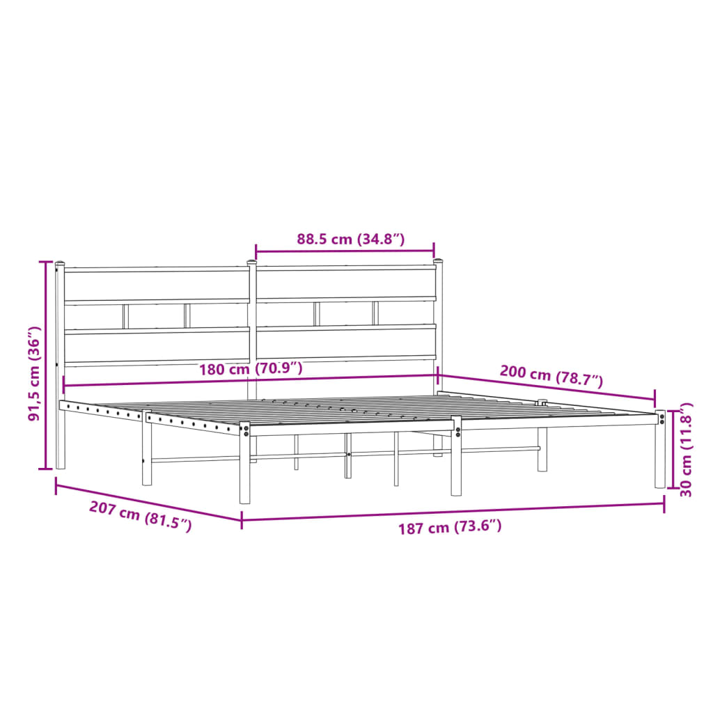 Bedframe zonder matras metaal sonoma eikenkleurig 180x200 cm