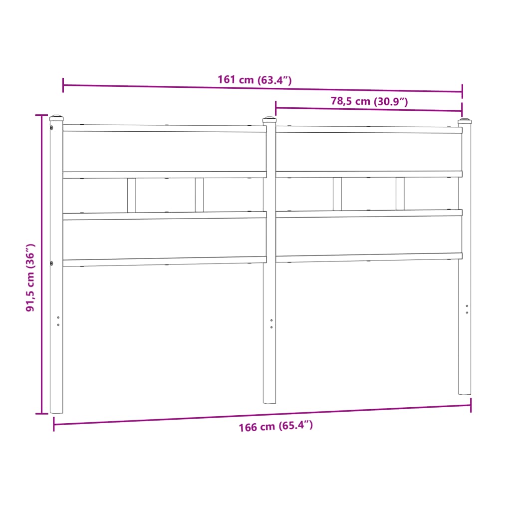 Hoofdbord Ijzer En Bewerkt Hout Kleurig 160 cm Sonoma eiken