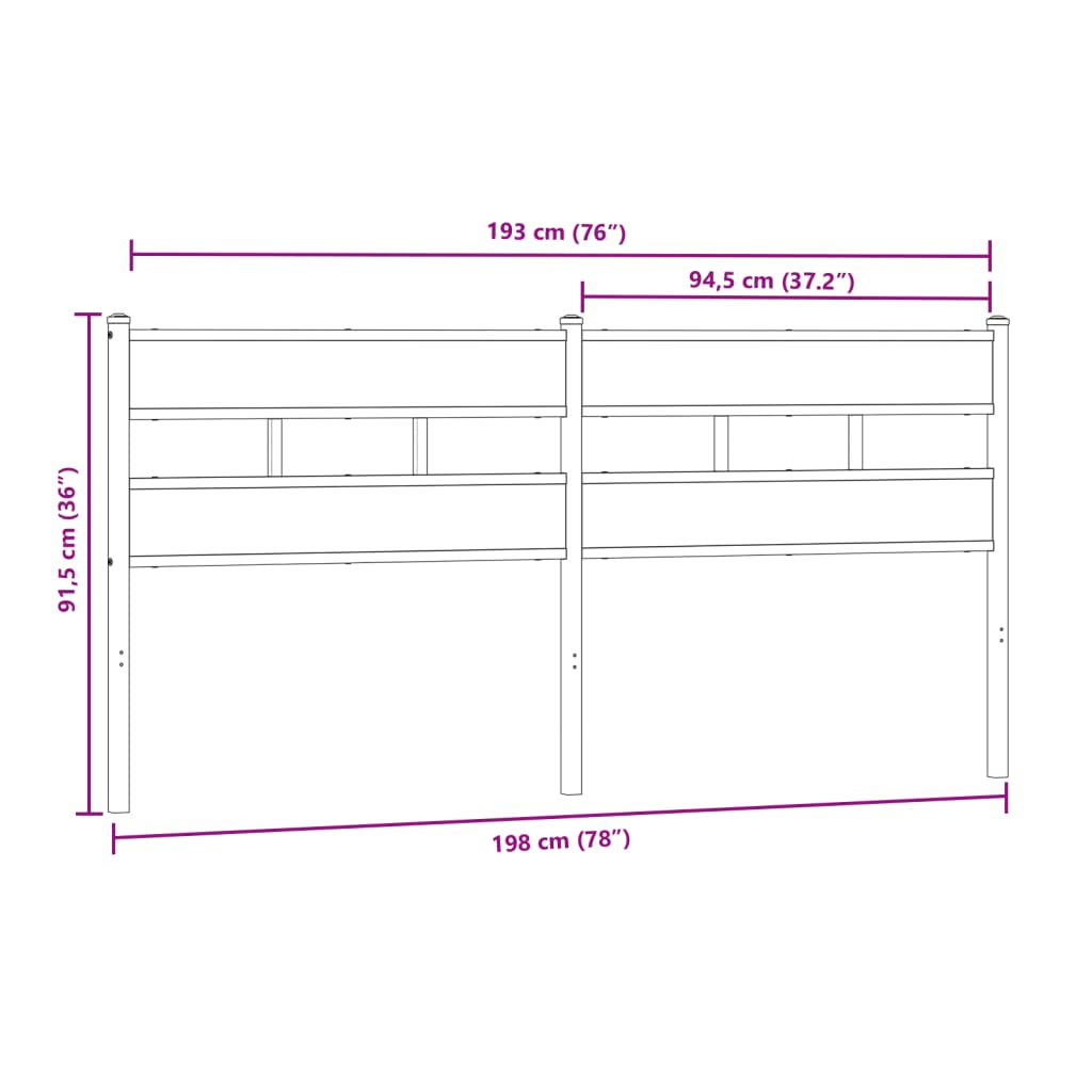 Hoofdbord 193 cm ijzer en bewerkt hout sonoma eikenkleurig