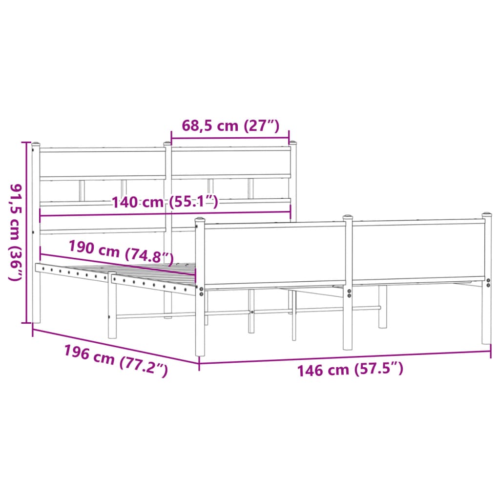 Bedframe zonder matras hout gerookt eikenkleurig 140x190 cm