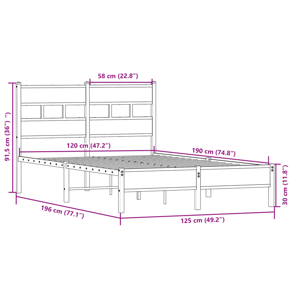 Bedframe zonder matras hout sonoma eikenkleurig 120x190 cm