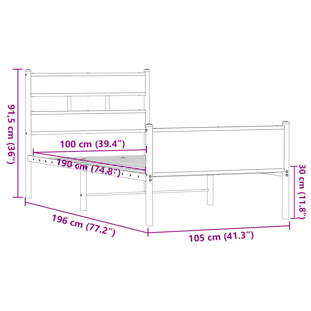 Bedframe zonder matras bewerkt hout bruin eikenkleur 100x190 cm