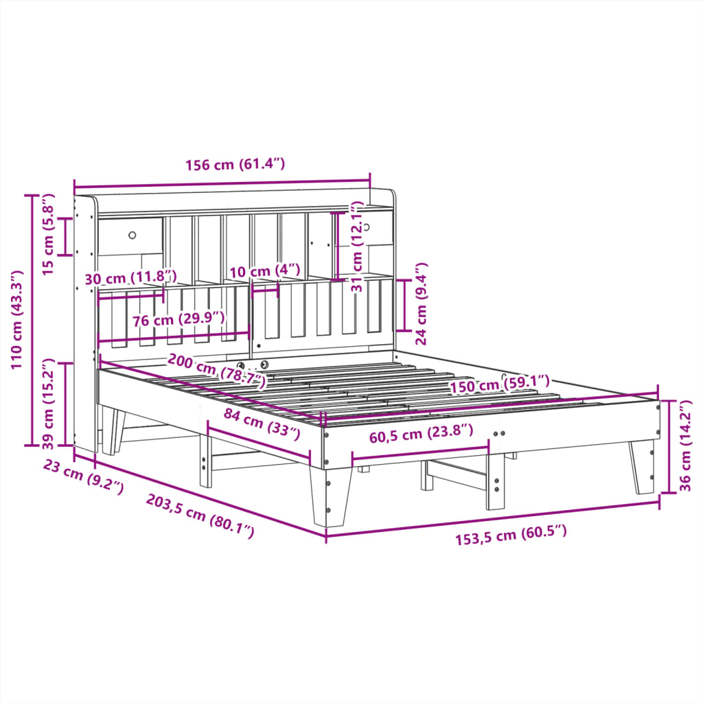 Bedframe zonder matras massief grenenhout wasbruin 150x200 cm
