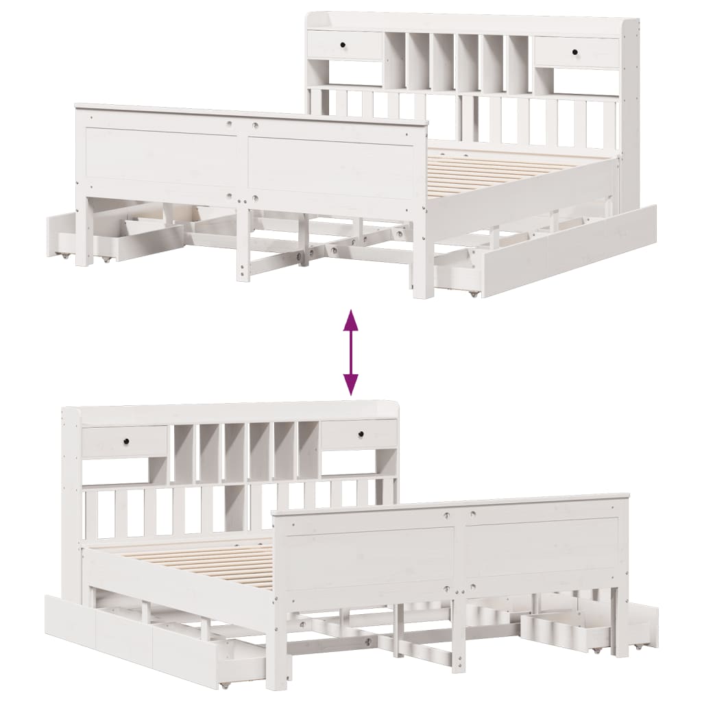 Bed Met Boekenkast Zonder Matras Grenenhout 180 x 200 cm Wit