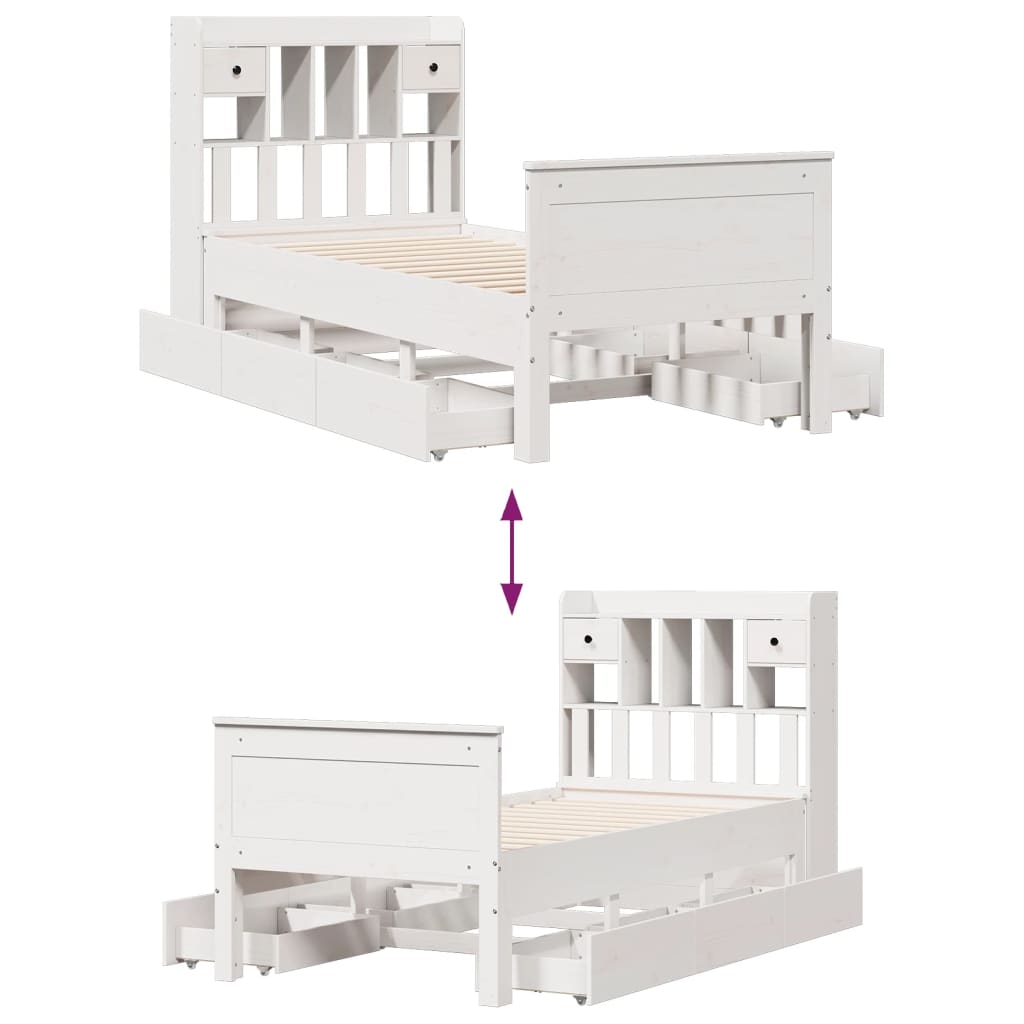 Bed met boekenkast zonder matras grenenhout wit 90x200 cm
