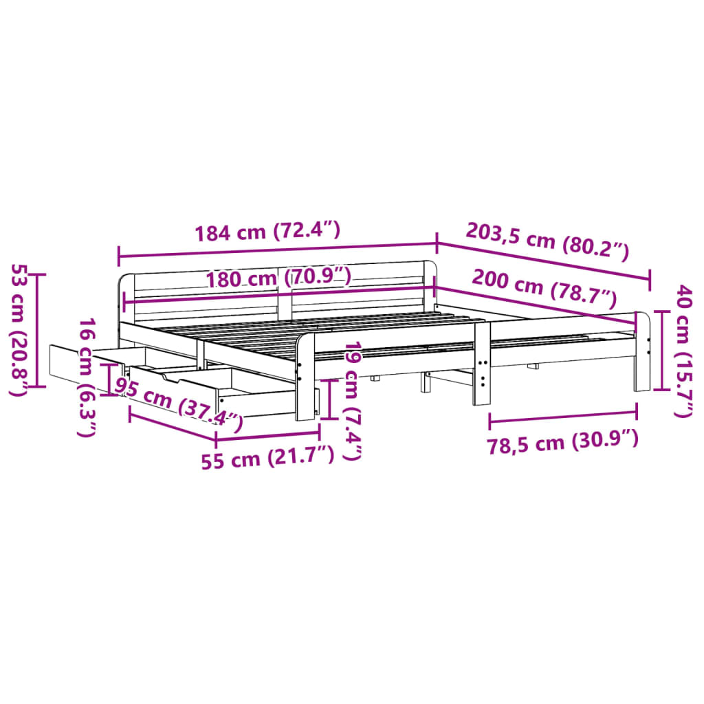 Bedframe zonder matras massief grenenhout wit 180x200 cm