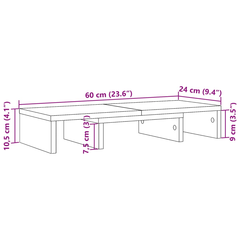 Monitorstandaard verstelbaar 60x24x10,5 cm bewerkt hout zwart