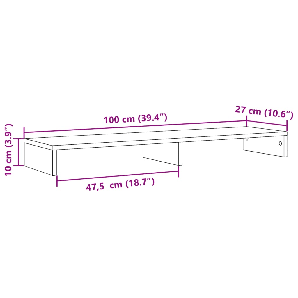 Monitorstandaard 100x27x10 cm bewerkt hout wit