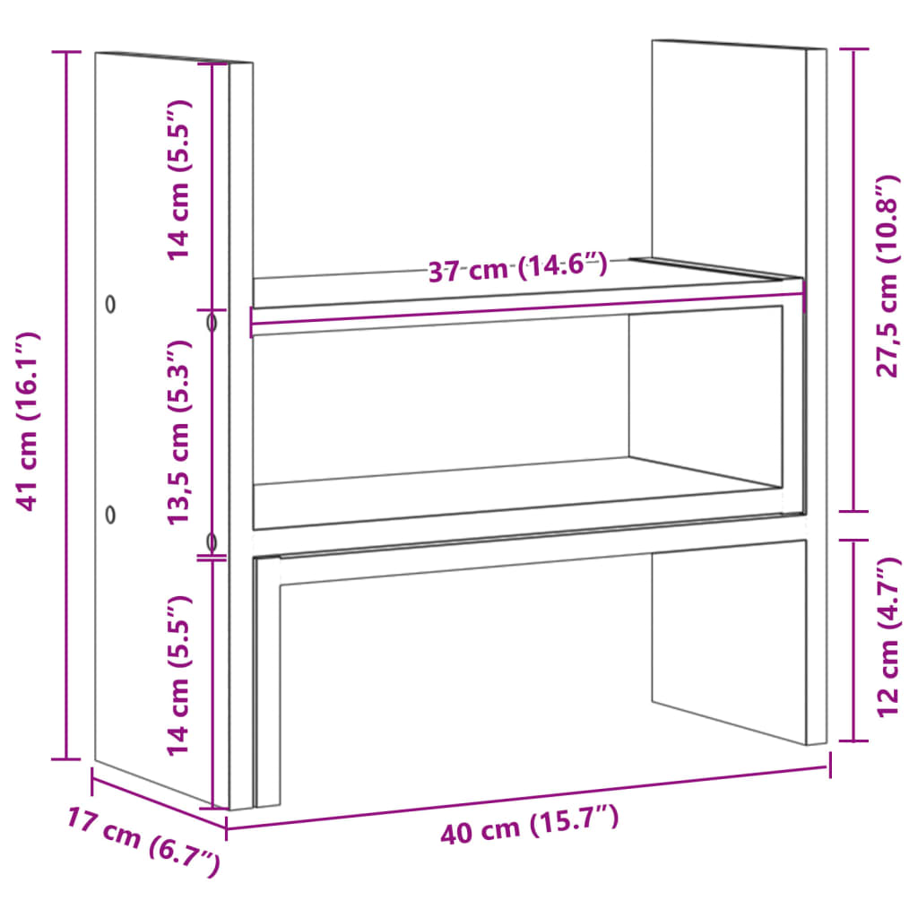 Bureau organiser 40x17x41 cm bewerkt hout gerookt eikenkleur
