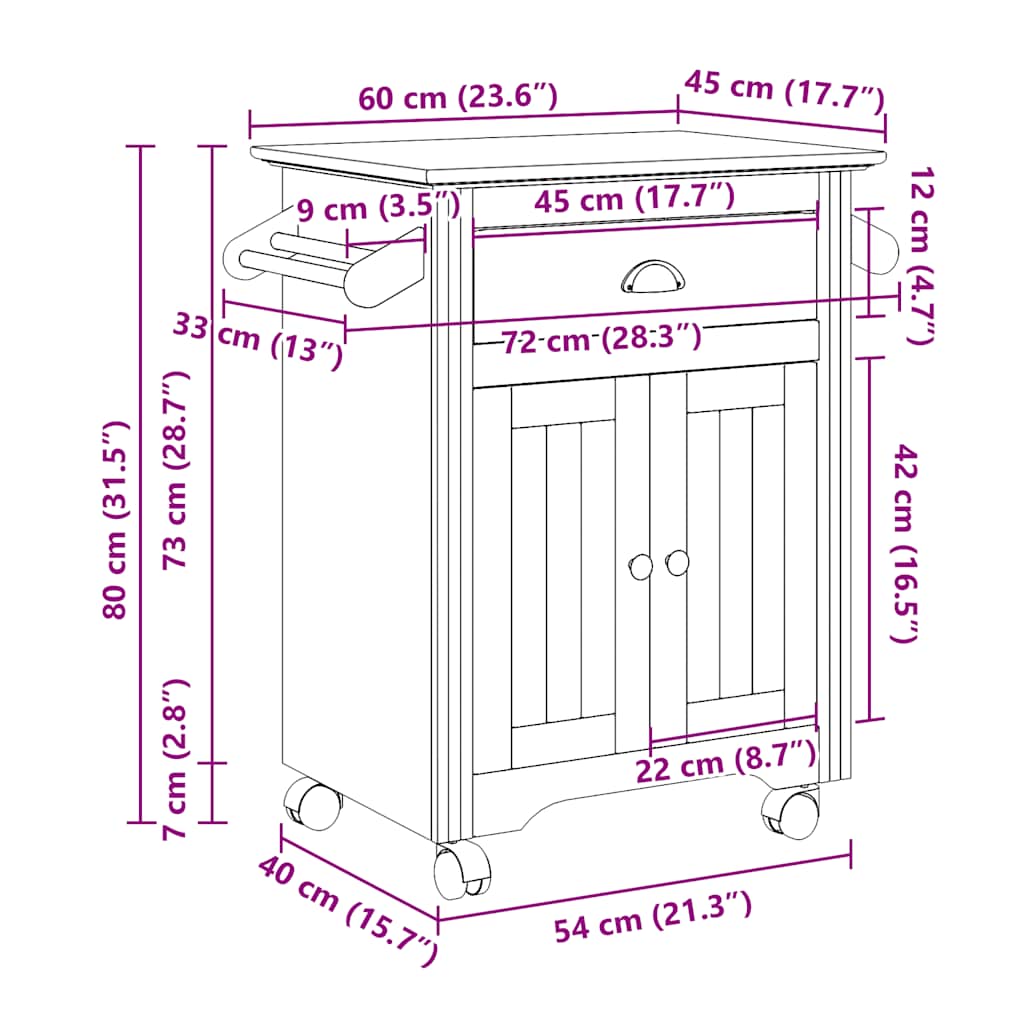 Keukentrolley BODO 72x45x80 cm wit
