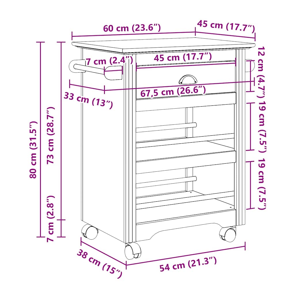 Keukentrolley BODO 67,5x45x80 cm wit en bruin