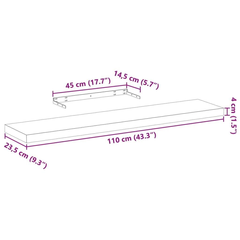 Wandschap 110x23,5x4 cm bewerkt hout