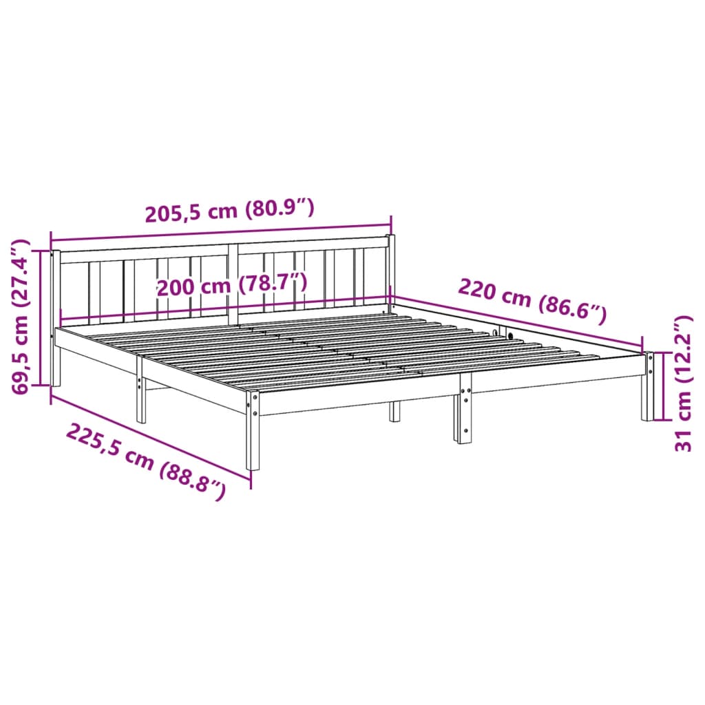 Bedframe extra lang zonder matras massief grenenhout 200x220 cm