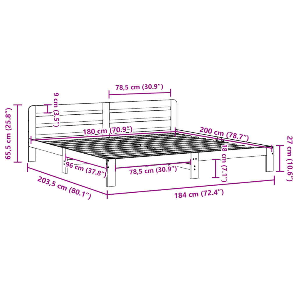Bedframe Zonder Matras Massief Grenenhout 180 x 200 cm Naturel