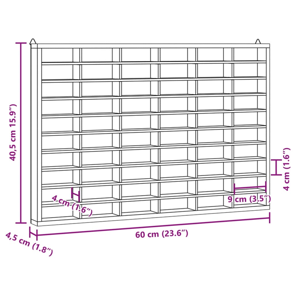 Wandkast met 60 vakken 60x4,5x40,5 cm