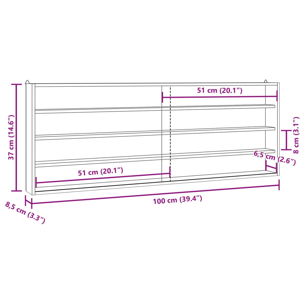 Houten verzamelvitrine met deuren 100x8,5x37 cm