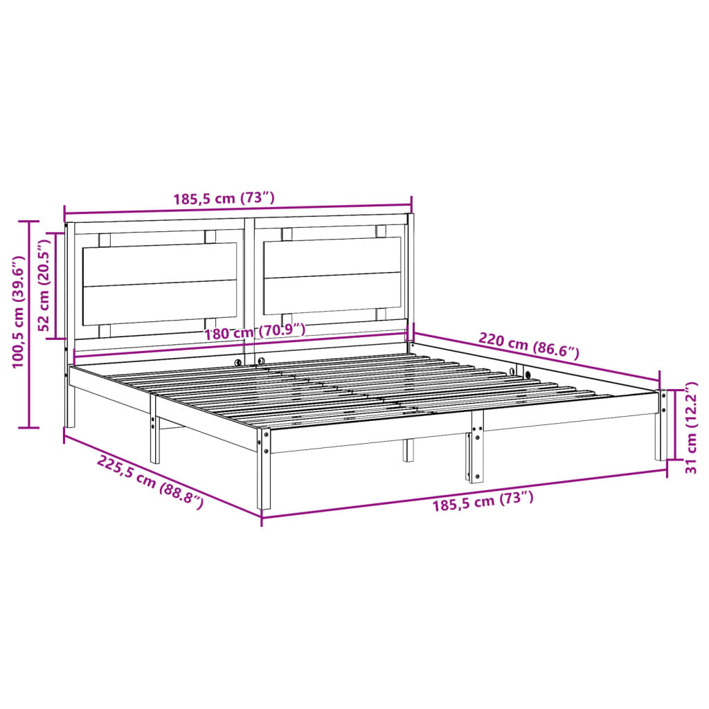 Bedframe extra lang zonder matras massief hout 180x220 cm