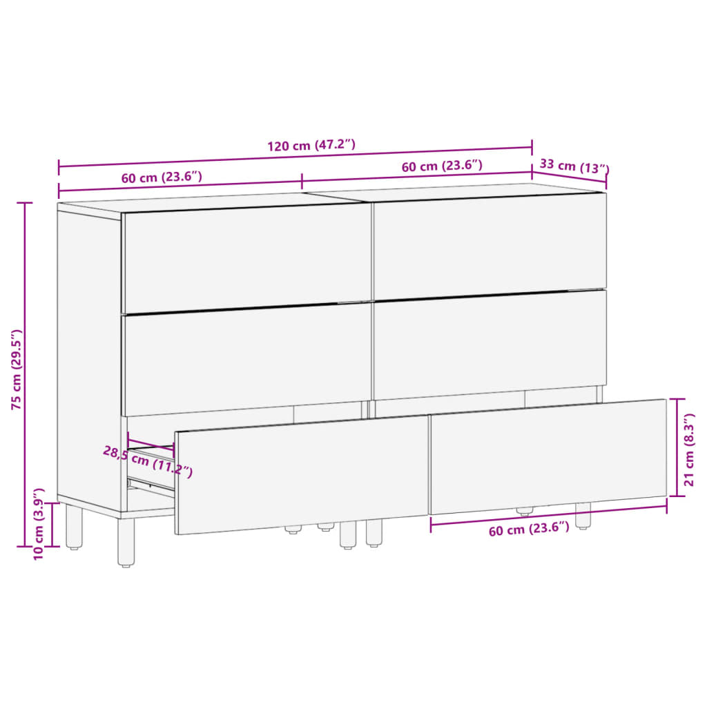 Dressoirs 2 st 60x33x75 cm bewerkt hout zwart