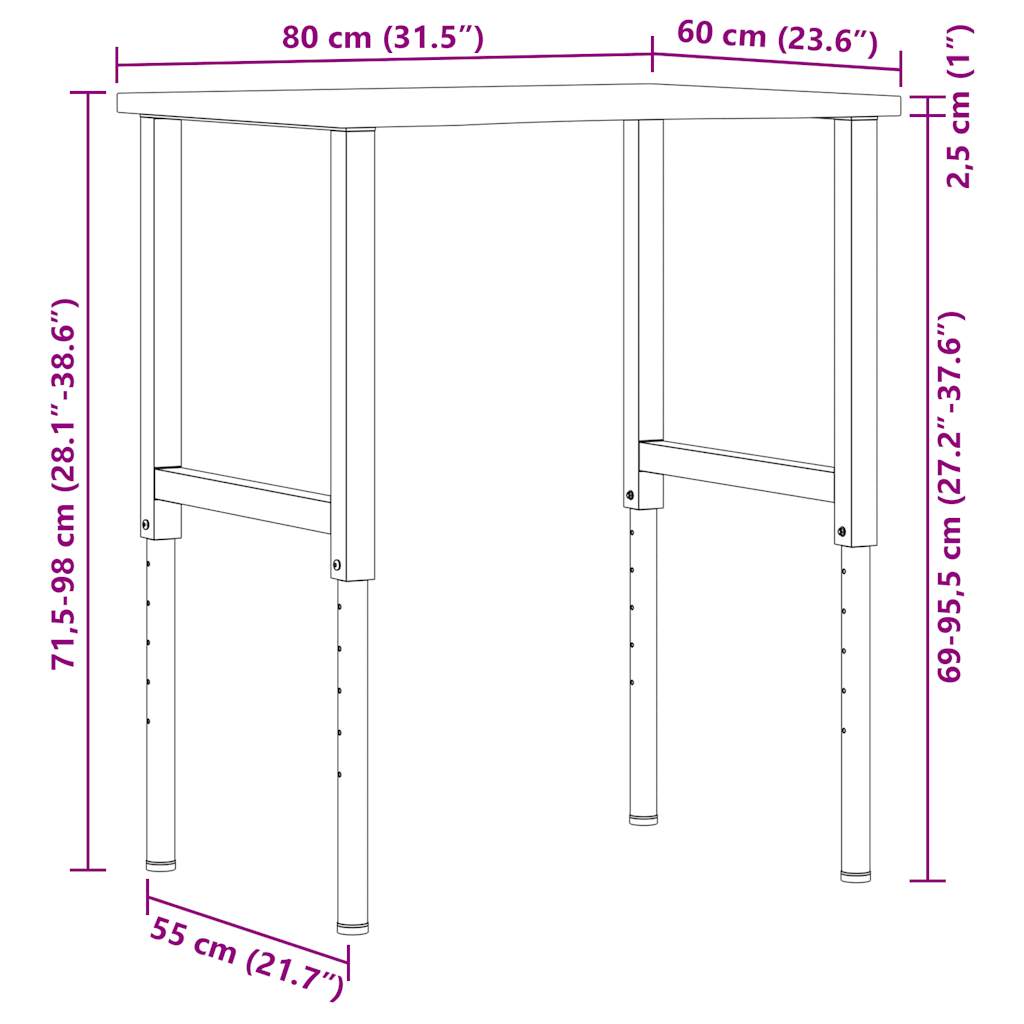 Werkbank 80x60x(71,5-98) cm massief eikenhout