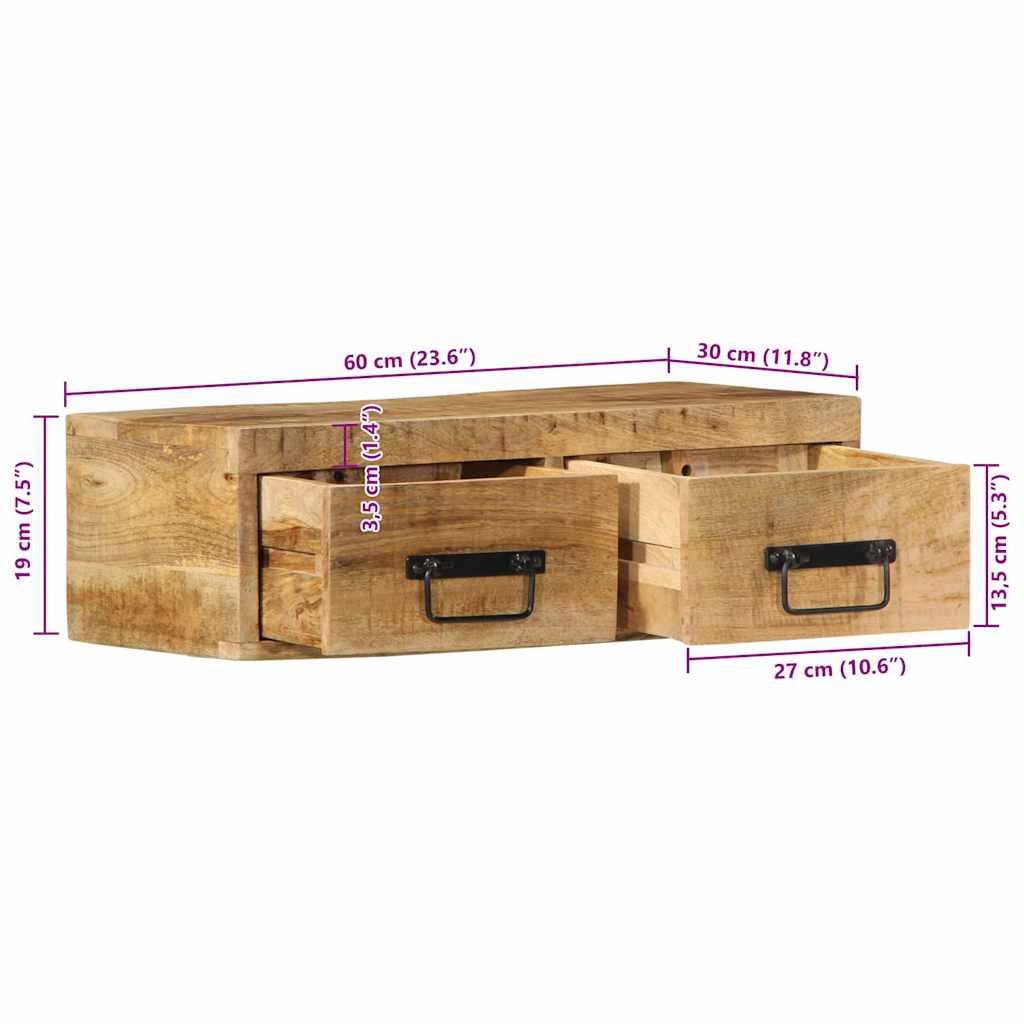 Tv-meubel wandmontage 60x30x19 cm massief ruw mangohout