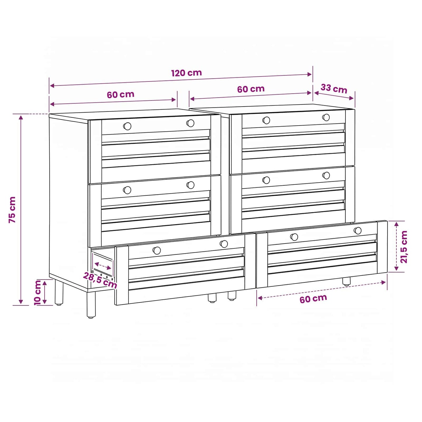 Opslagkasten 2 st 120 x 33 x 75 cm Massief Mango Hout