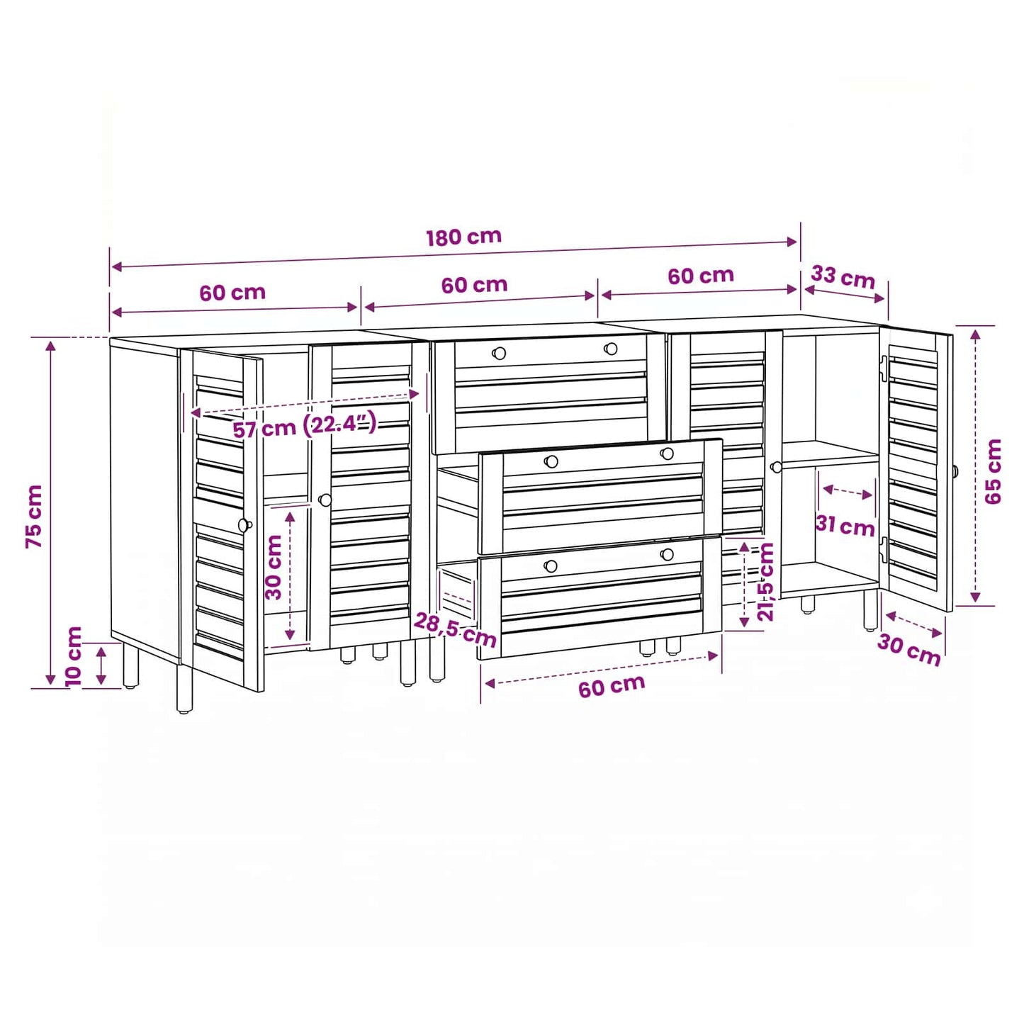 Opslagkasten 3 st 180 x 33 x 75 cm Massief Mango Hout Naturel