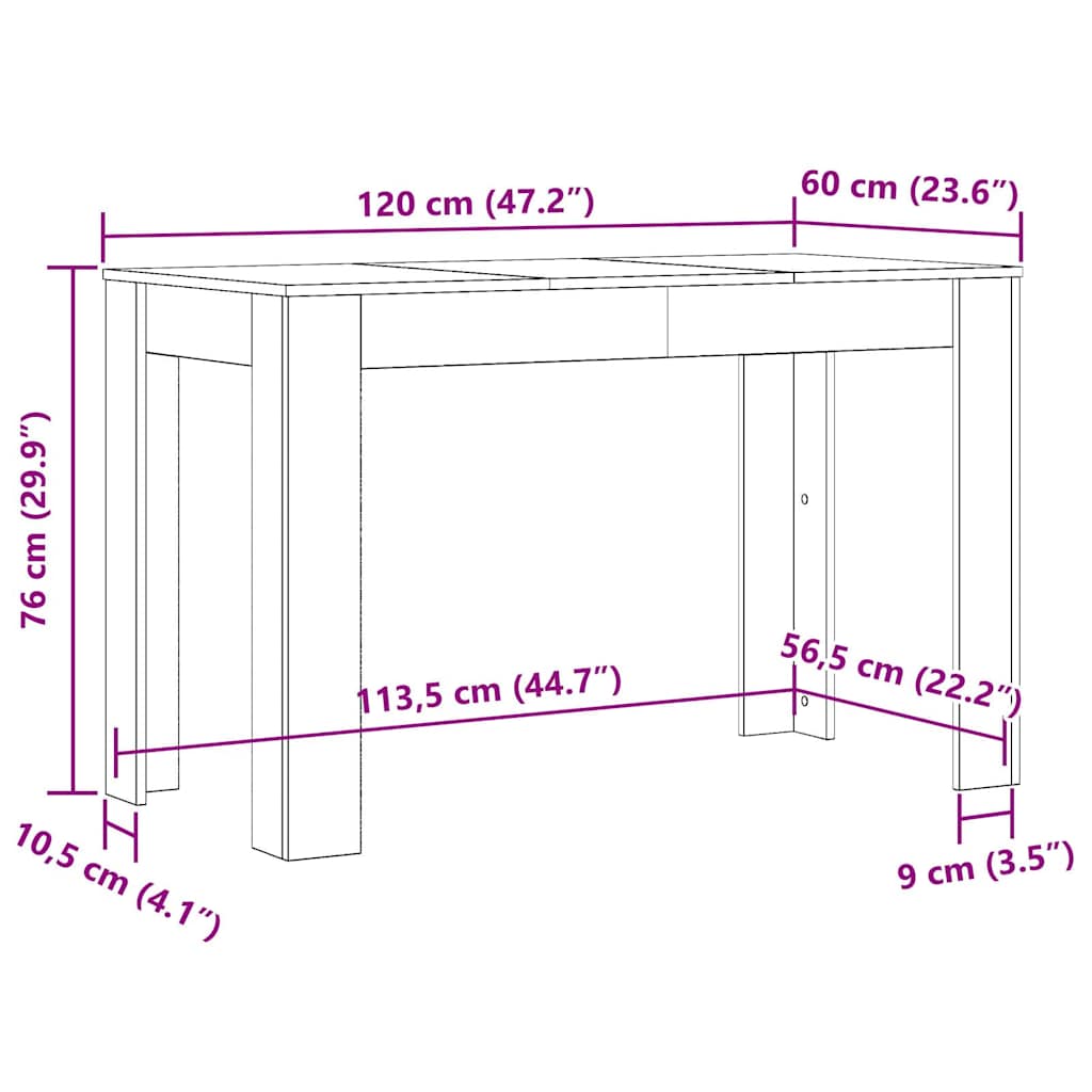 Eettafel 120x60x76 cm bewerkt hout oud houtkleurig