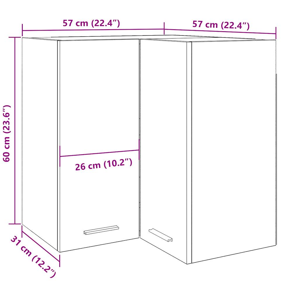 Hanghoekkast 57x57x60 cm bewerkt hout oud houtkleurig