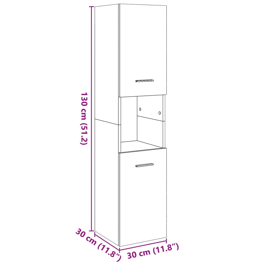 Badkamerwandkast 30x30x130 cm bewerkt hout betongrijs