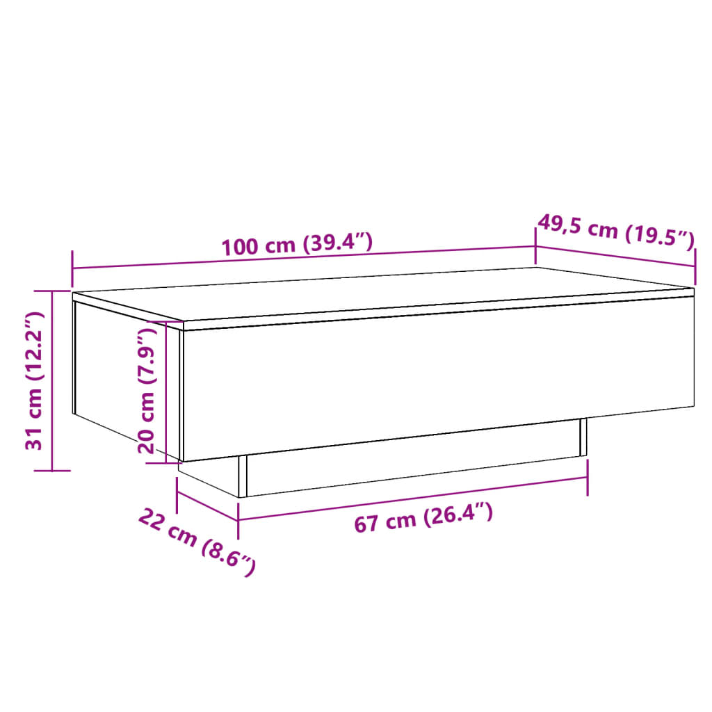 Salontafel 100x49,5x31 cm bewerkt hout artisanaal eikenkleur