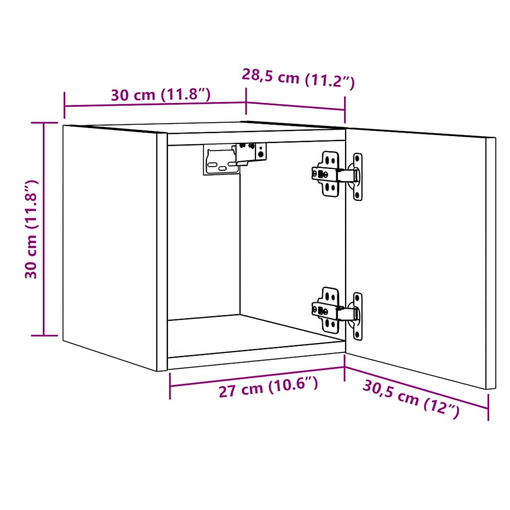 Tv-wandmeubelen 2 st 30,5x30x30 cm oud houtkleurig