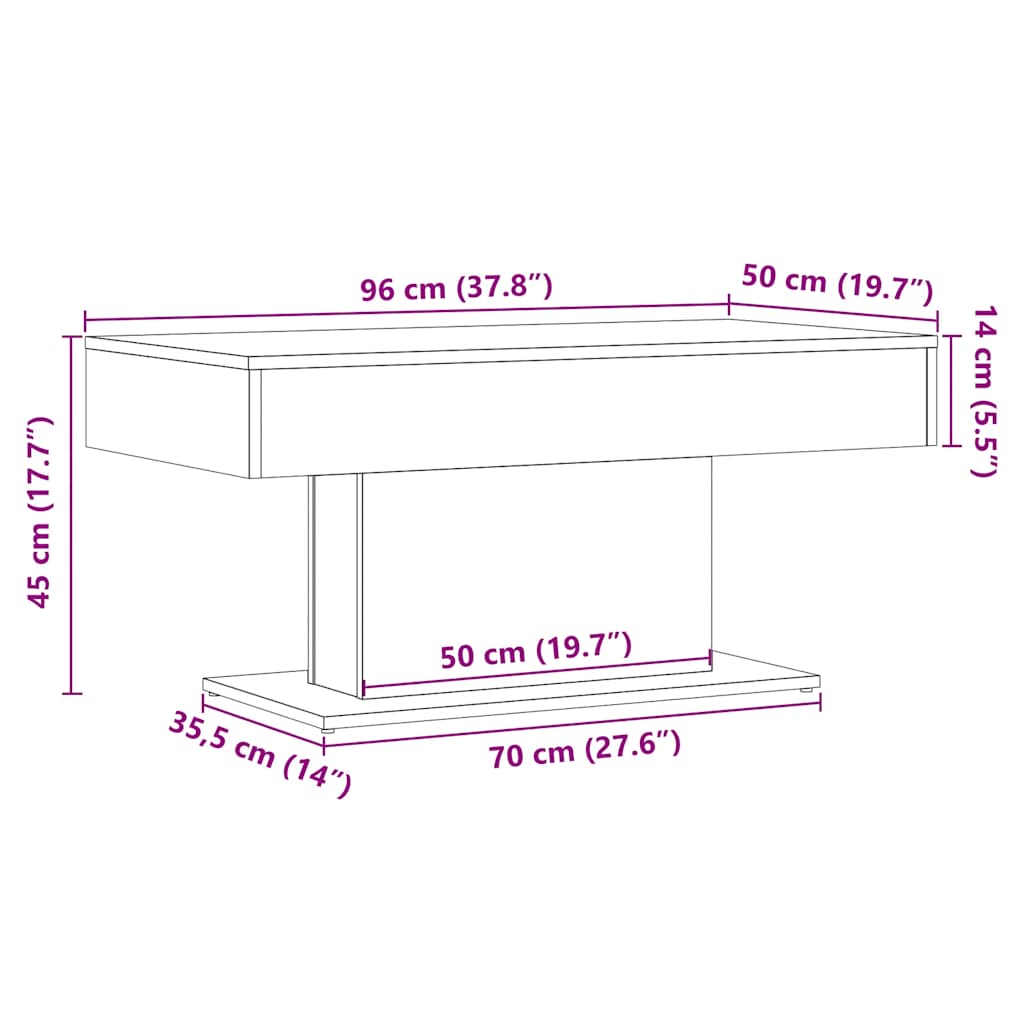 Salontafel oud houtkleurig 96x50x45 cm bewerkt hout
