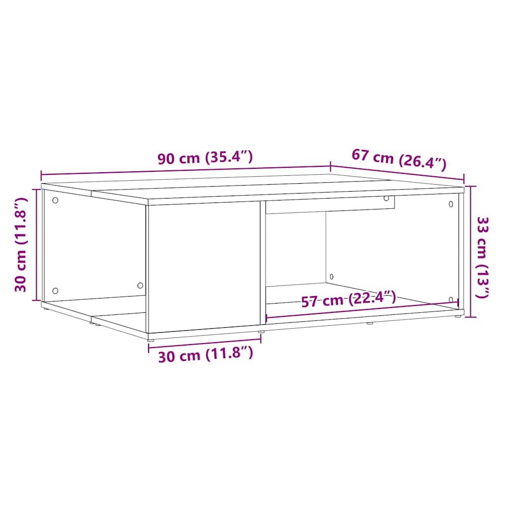 Salontafel 90x67x33 cm bewerkt hout artisanaal eikenkleurig