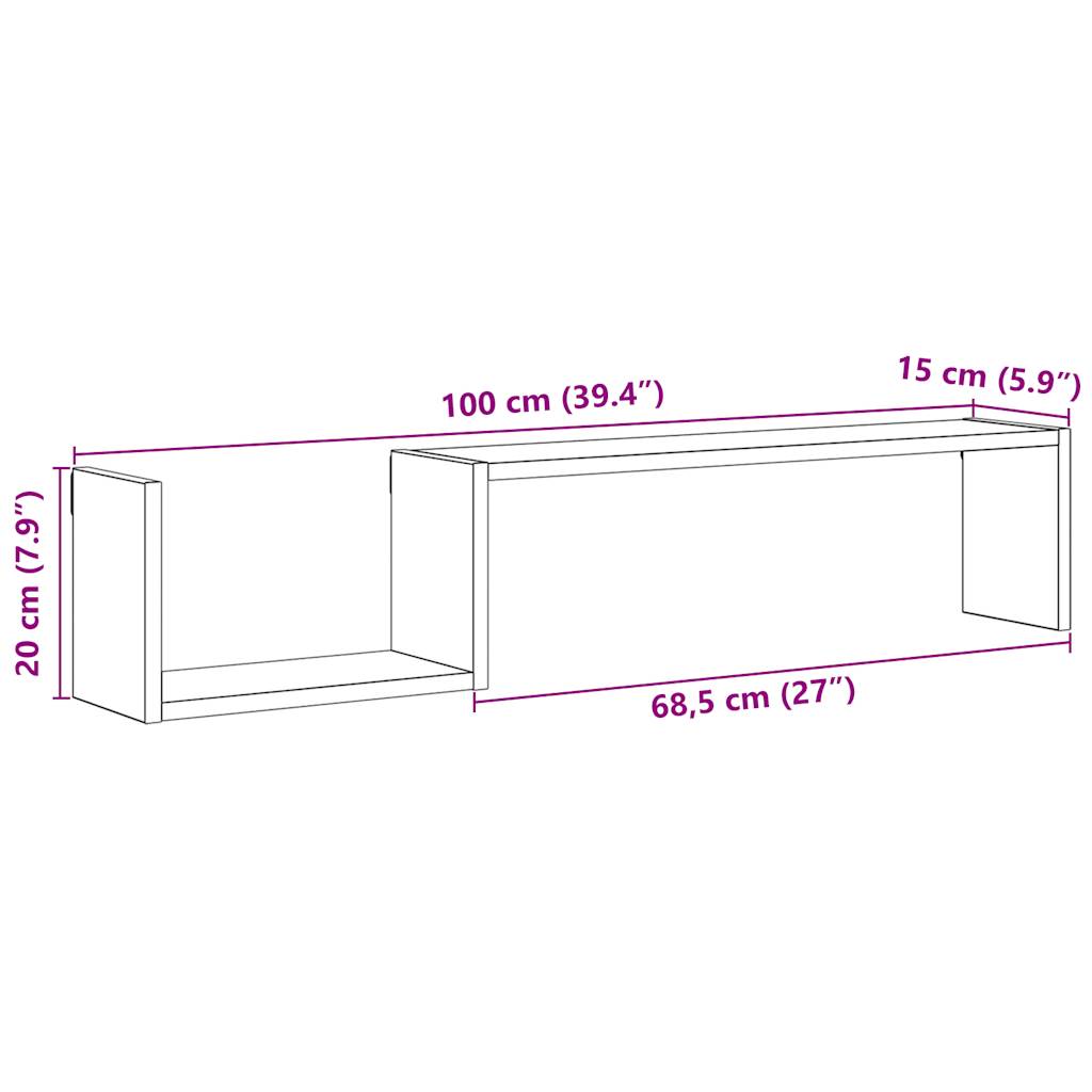 Wandschappen 2 st 100x15x20 cm bewerkt hout oud houtkleurig