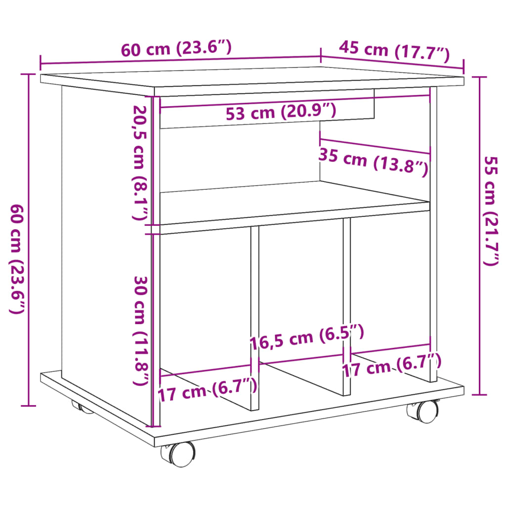 Rolkast 60x45x60 cm bewerkt hout artisanaal eikenkleurig