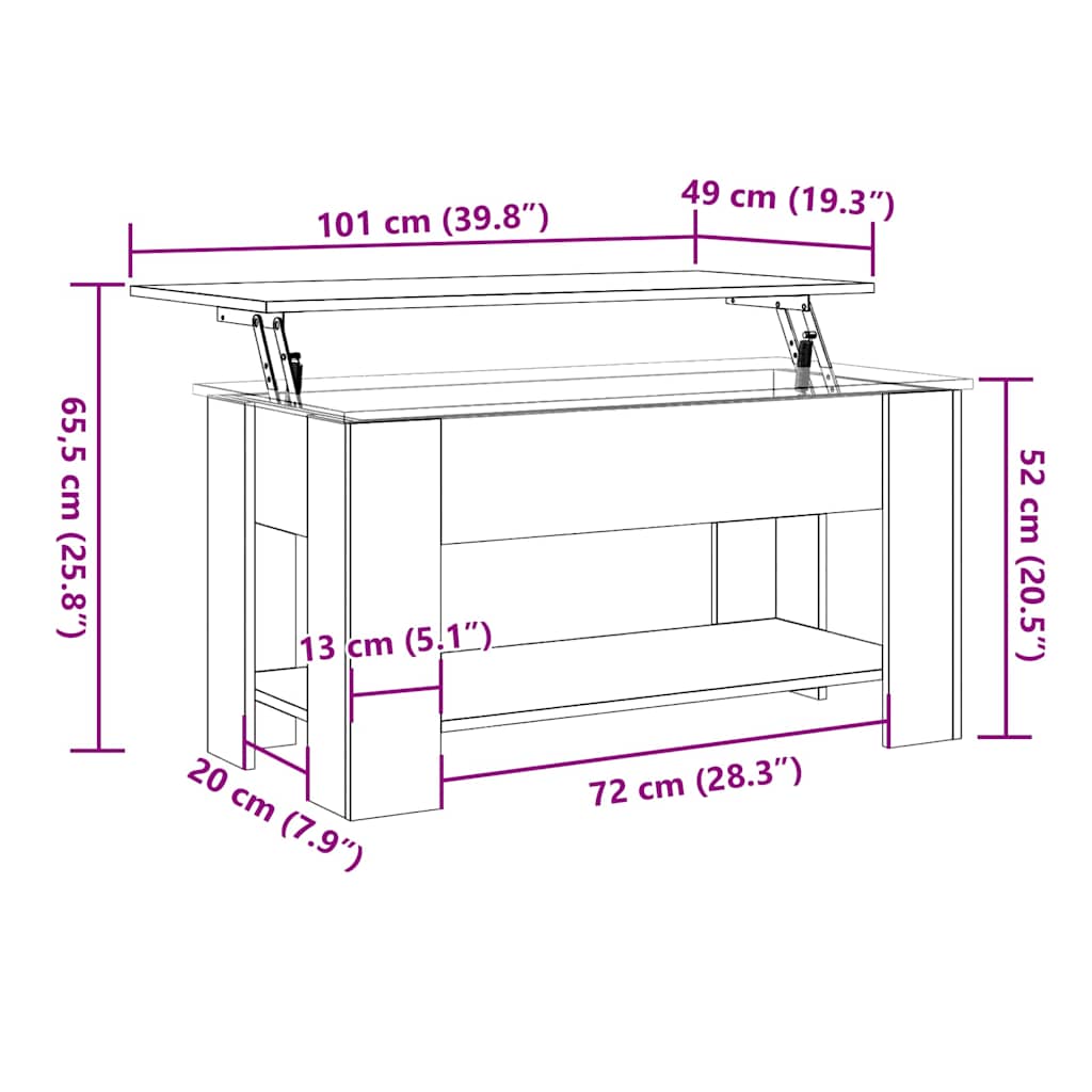 Salontafel 101x49x52 cm bewerkt hout oud houtkleurig