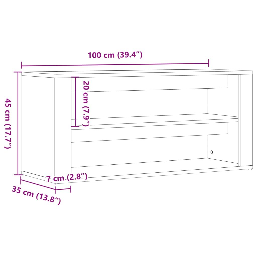 Schoenenbankje 100x35x45 cm bewerkt hout artisanaal eikenkleur