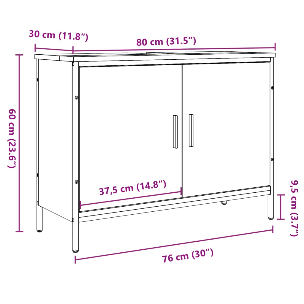 Wastafelkast 80x30x60 cm bewerkt hout oud houtkleurig