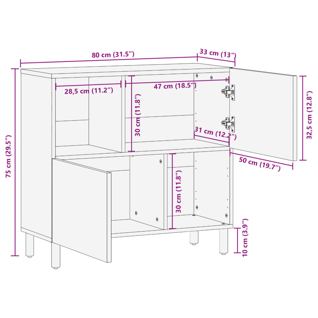 Dressoir 80x33x75 cm bewerkt hout zwart