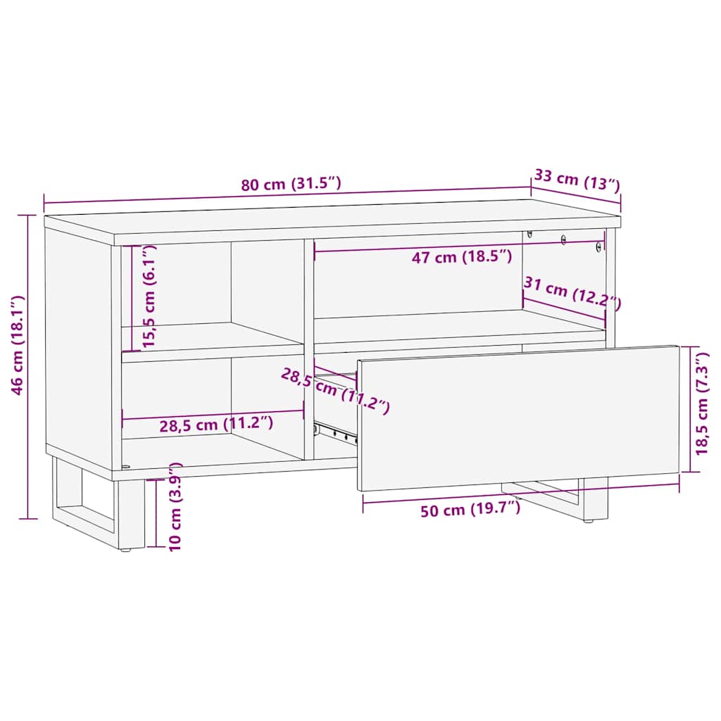 Tv-meubel 80x33x46 cm massief mangohout zwart