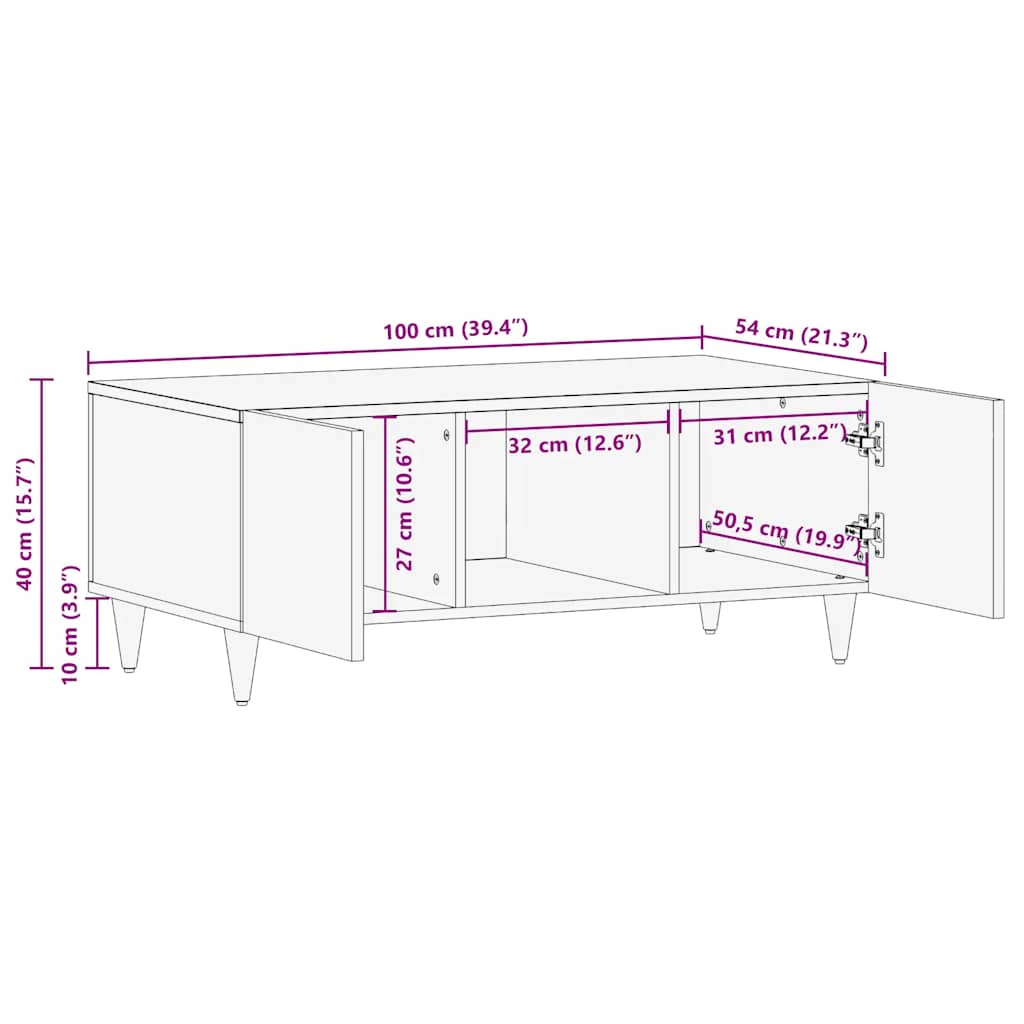 Salontafel 100x54x40 cm massief mangohout lichtgrijs